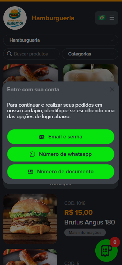 Formas de identificação no cardápio